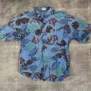 Men's Vintage 90's Union Bay Fish Tank All Over Print Button Up Polo Shirt Sz M